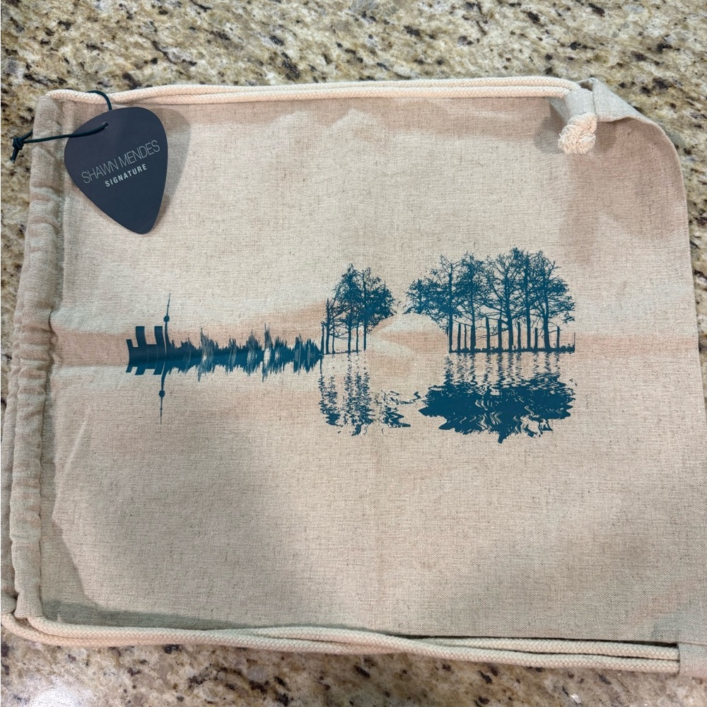 NWT Shawn Mendes Small Linen Drawstring Backpack Knapsack Lake Scene